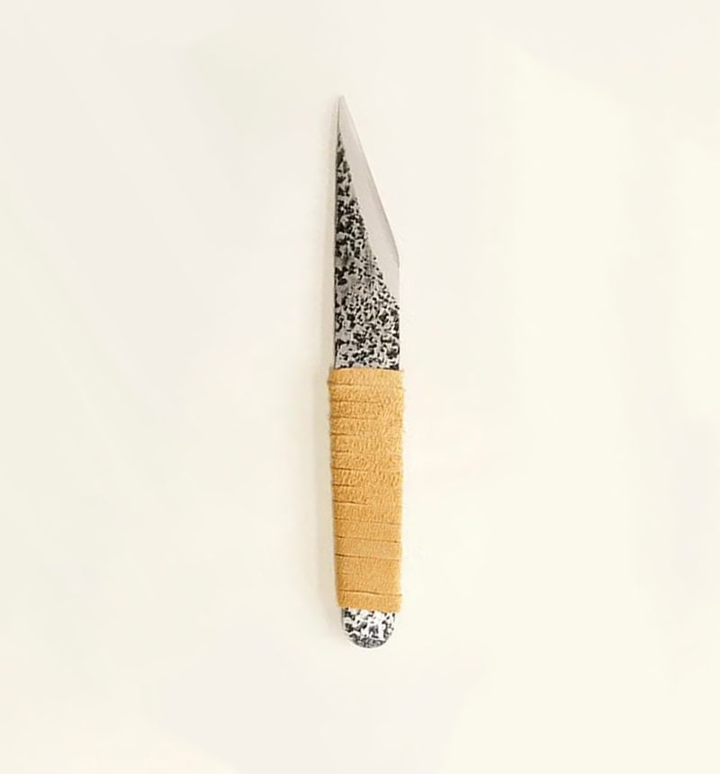 Couteau japonais de sculpture droit – Manche cuir – Dégrossissage bois – 25 mm