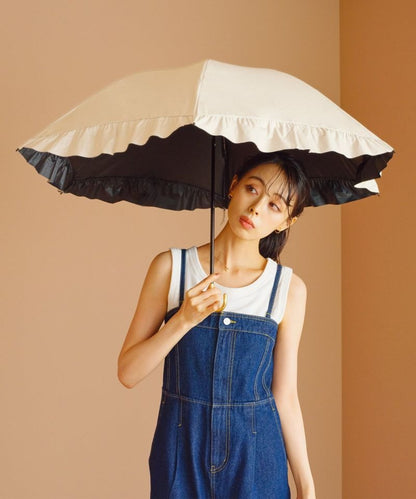 Ombrelle pliable Wpc. à volants – Parasol dome féminin UV 100 % à franges ondulées (pluie & soleil)