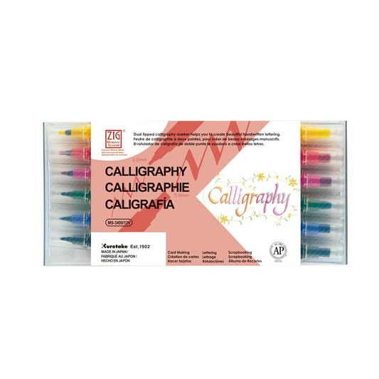 Feutres Calligraphie Kuretake ZIG Memory System 12 Couleurs – Marqueurs Double Pointe 2.0 & 5.0 mm