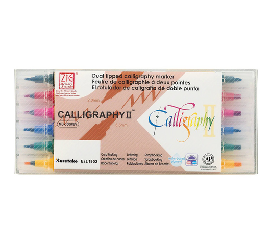 Feutres Calligraphie Kuretake ZIG Memory System II 6 Couleurs – Double Pointe 2.0 & 3.5 mm