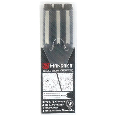 Set de stylos techniques noirs pour manga & illustration – ZIG Cartoonist Mangaka (3 tailles)