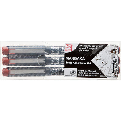 ZIG Cartoonist MANGAKA – Set of 3 sepia pens for manga & illustration (CNM/3VSP)