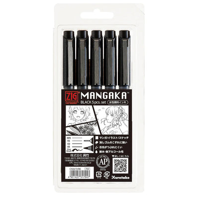 Stylos techniques noirs pour manga & illustration – ZIG Cartoonist Mangaka (set de 5)
