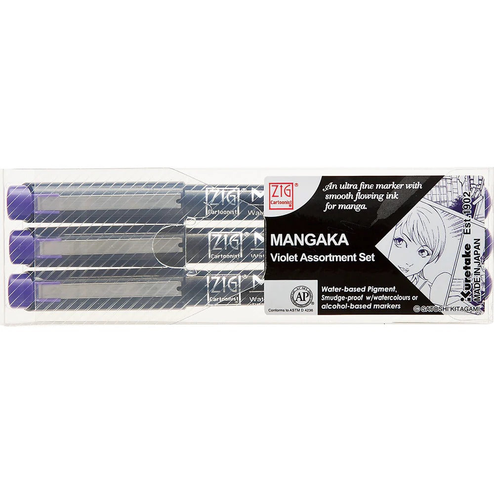 ZIG Cartoonist MANGAKA Violet – Set of 3 technical pens for manga & illustration (CNM/3VVL)