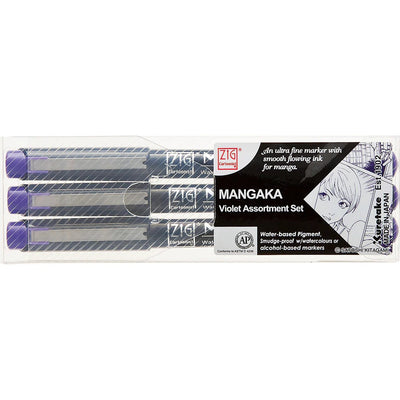 ZIG Cartoonist MANGAKA Violet – Set de 3 stylos techniques pour manga & illustration (CNM/3VVL)