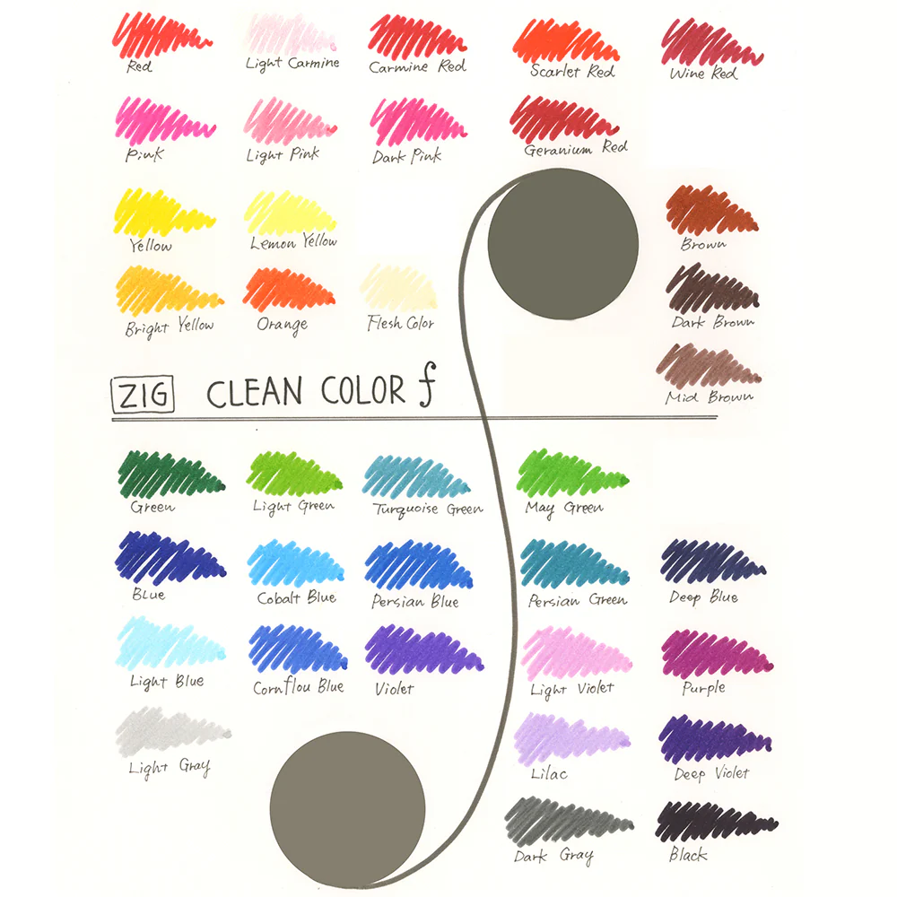 ZIG Clean Color f – Set de 36 feutres double pointe à base d’eau pour planning, bullet journal & illustration