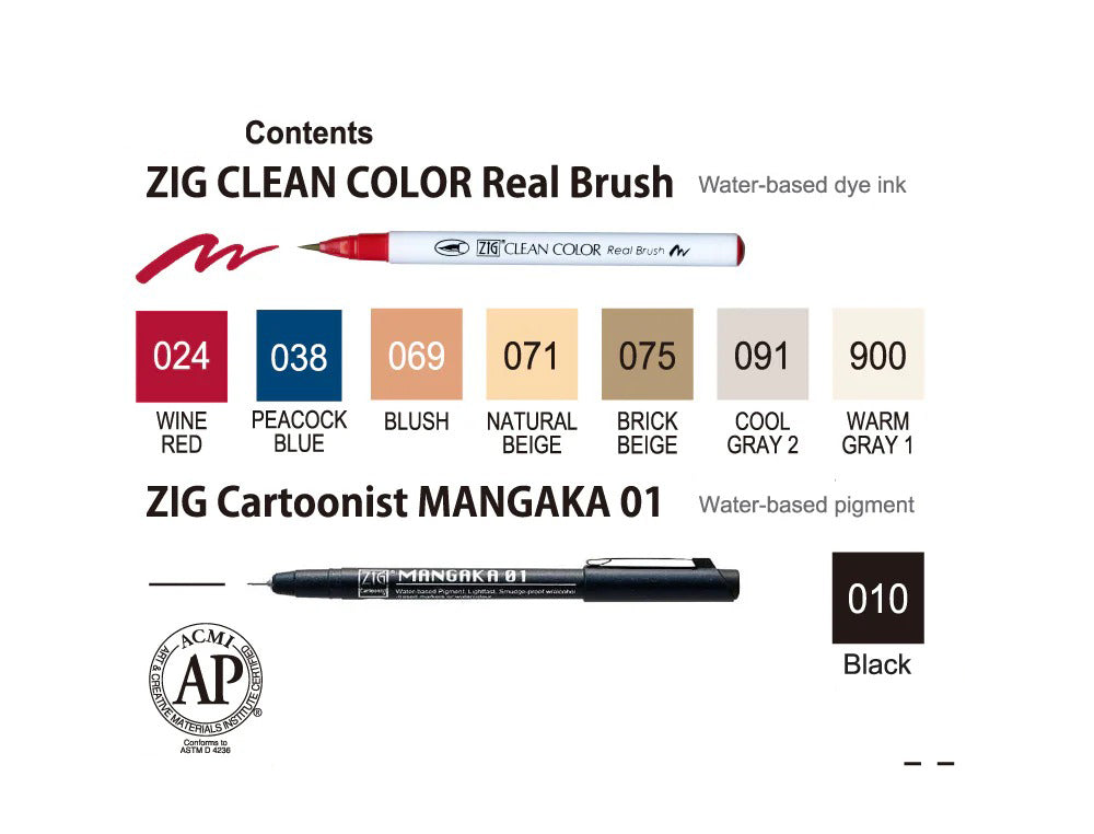 ZIG Clean Color – Set 6 Feutres Double Pointe Fine & Brush – Couleurs Pastel