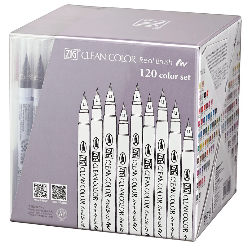 ZIG Clean Color Real Brush – Set of 120 watercolor brush pens for illustration, manga & watercolor