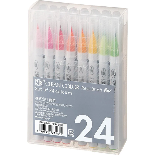 ZIG Clean Color Real Brush – Set de 24 feutres pinceaux aquarellables pour illustration, manga & lettering