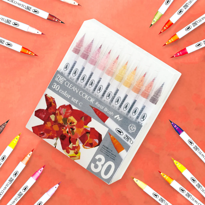 ZIG Clean Color Real Brush – Feutres pinceaux aquarelle – Set 30 couleurs C