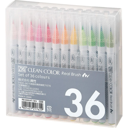 ZIG Clean Color Real Brush – Set de 36 feutres pinceaux aquarellables pour illustration, manga & lettering