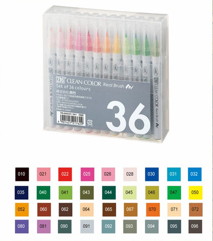 ZIG Clean Color Real Brush – Set de 36 feutres pinceaux aquarellables pour illustration, manga & lettering