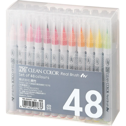 ZIG Clean Color Real Brush – Set of 48 watercolor brush pens for illustration, manga & lettering