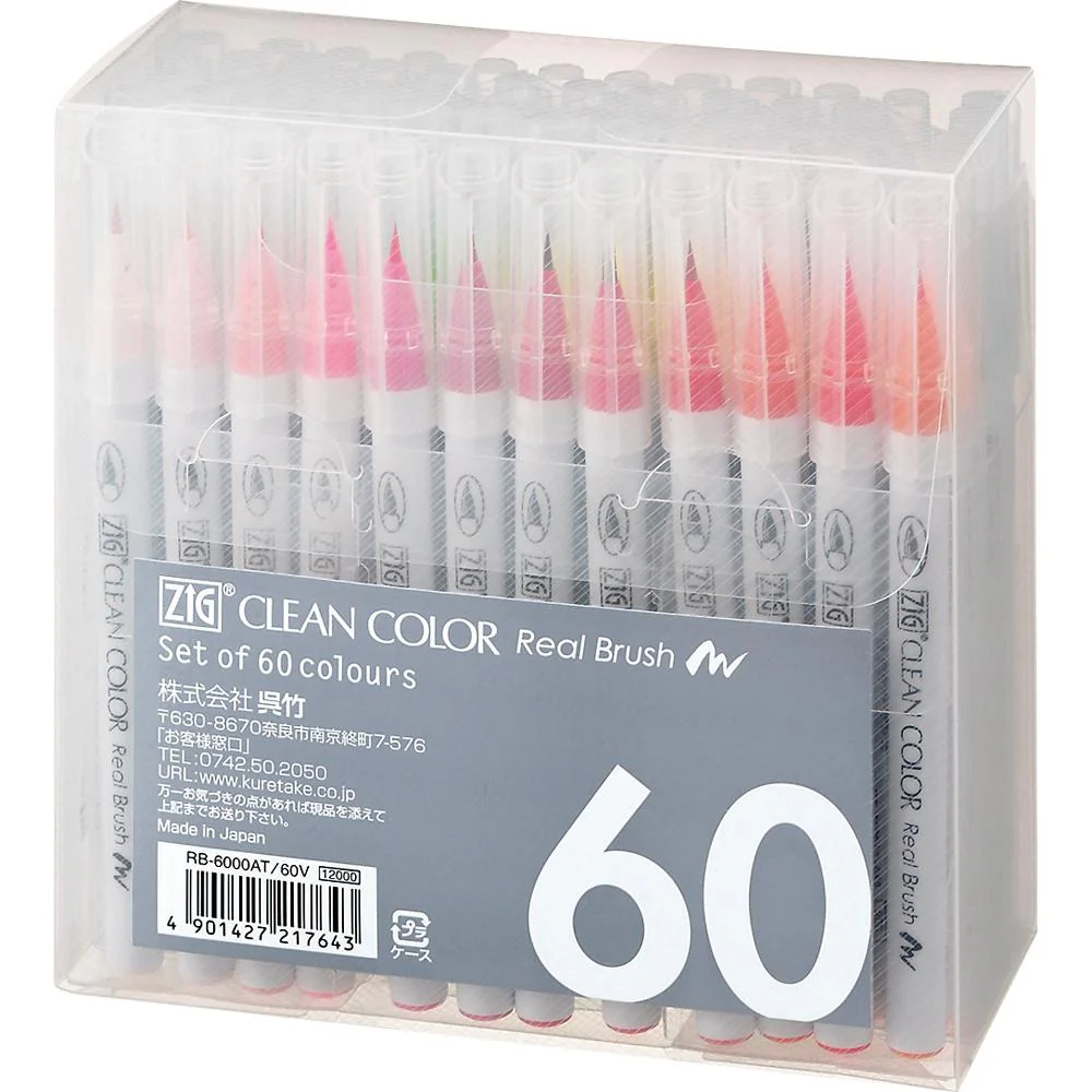 ZIG Clean Color Real Brush – Set of 60 watercolor brush pens for illustration, manga & lettering