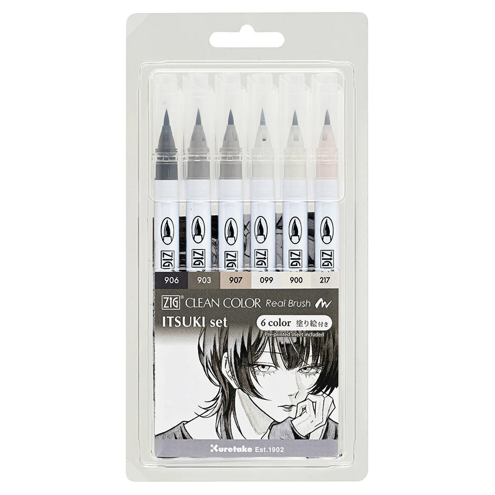 Feutres Aquarelle Japonais Kuretake ZIG Clean Color Real Brush x Itsuki – Set 6 Couleurs Illustration