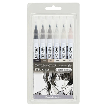 Feutres Aquarelle Japonais Kuretake ZIG Clean Color Real Brush x Itsuki – Set 6 Couleurs Illustration