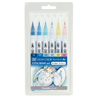 Feutres Aquarelle Japonais Kuretake ZIG Clean Color Real Brush x Otsukimi – Set 6 Couleurs Illustration