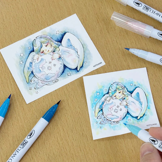 Rotuladores de Acuarela Japoneses Kuretake ZIG Clean Color Real Brush x Otsukimi – Set de 6 Colores para Ilustración