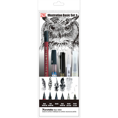 ZIG Illustration Basic Set 3 – Coffret de stylos-pinceaux japonais pour illustration & manga – 5 stylos