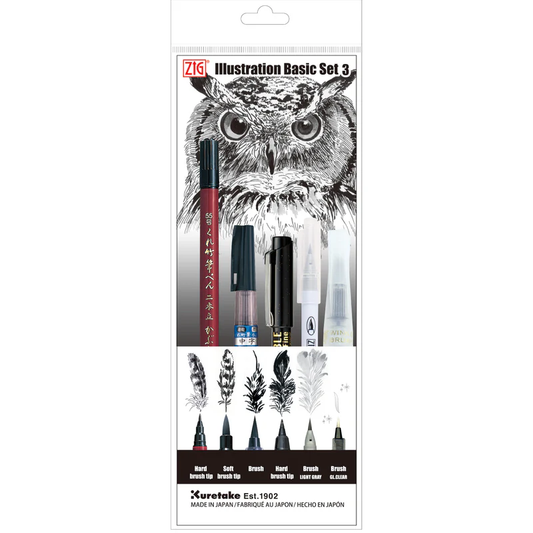 ZIG Illustration Basic Set 3 – Coffret de stylos-pinceaux japonais pour illustration & manga – 5 stylos