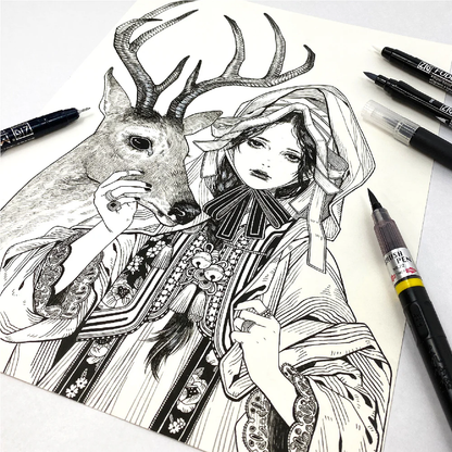 ZIG Illustration Basic Set 2 – Kit de stylos & brush pens japonais pour illustration et manga (5 pièces)