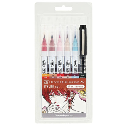 Feutres Aquarelle Japonais Kuretake ZIG Clean Color Real Brush x Itsuki – Set 12 Couleurs Illustration