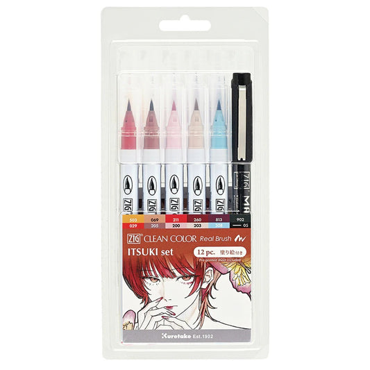 Rotuladores Acuarelables Japoneses Kuretake ZIG Clean Color Real Brush x Itsuki – Set 12 Colores Ilustración