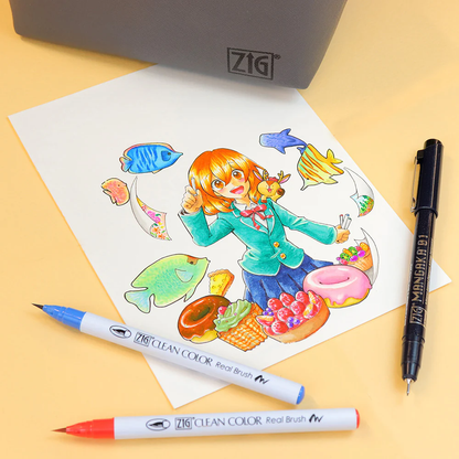 ZIG Real Brush + MANGAKA – Grand set illustration avec trousse – Dessin manga & couleur