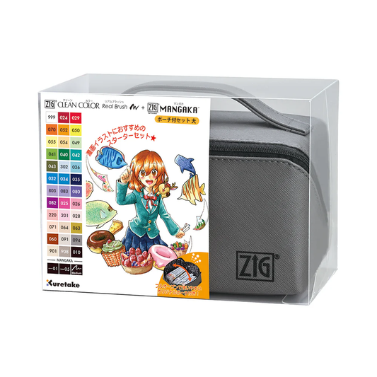 ZIG Real Brush + MANGAKA – Grand set illustration avec trousse – Dessin manga & couleur