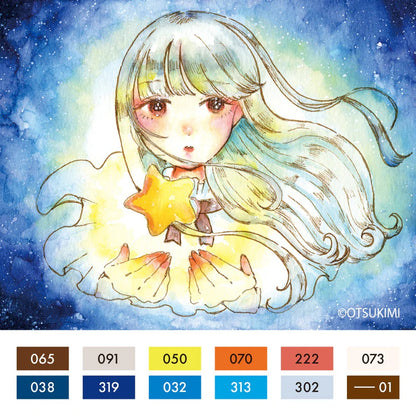 Feutres Aquarelle Japonais Kuretake ZIG Clean Color Real Brush x Otsukimi – Set 12 Couleurs Illustration