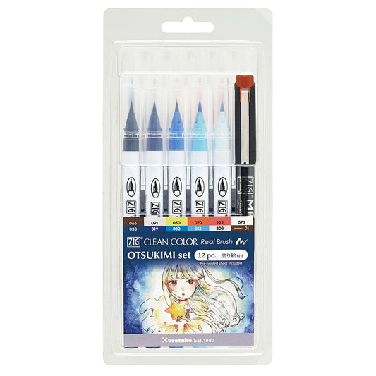 Rotuladores Acuarelables Japoneses Kuretake ZIG Clean Color Real Brush x Otsukimi – Set de 12 Colores para Ilustración
