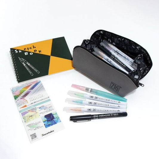ZIG Real Brush – Set illustration spécial 22 couleurs avec trousse, MANGAKA & pinceau à eau