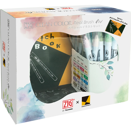 ZIG Real Brush – Set illustration spécial 22 couleurs avec trousse, MANGAKA & pinceau à eau